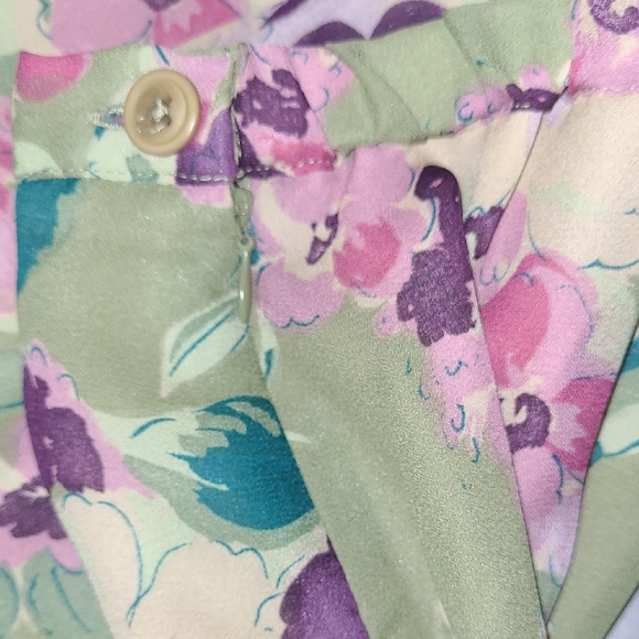 Bubble Skirt A Line Mini Floral Print Chiffon Lined Green Pink Purple Whimsical - Picture 5 of 7